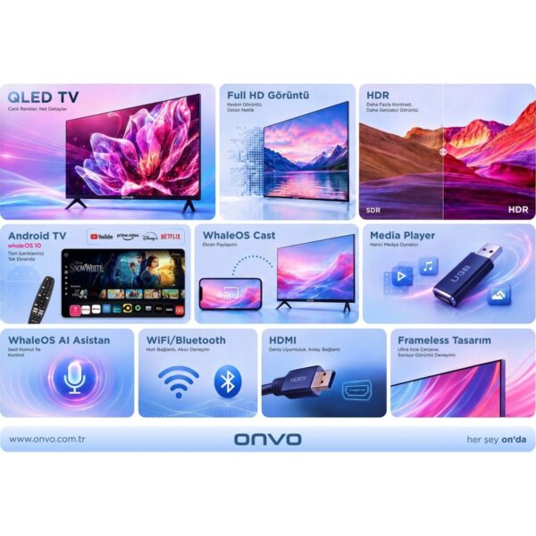 Onvo 43VQ80F3FA 43” 109 Ekran Uydu Alıcılı Full HD WhaleOS QLED TV