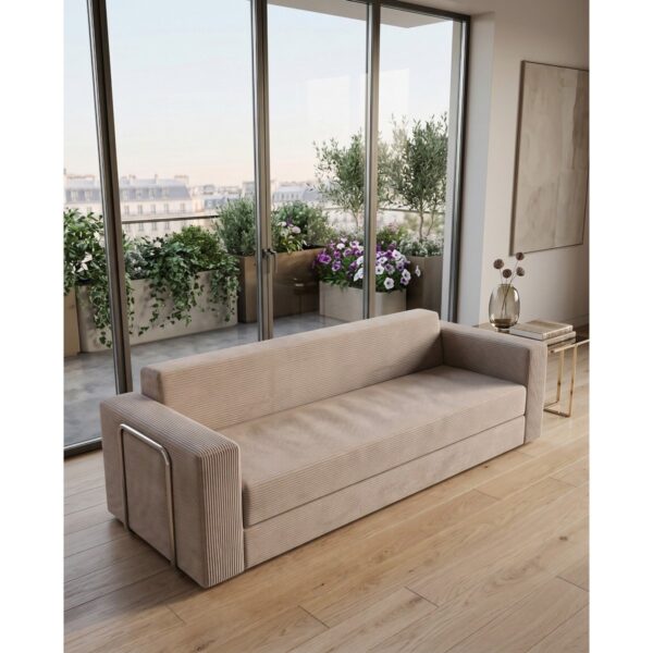 Dechome 236X80 cm Yatak Olabilen Sünger Kanepe | Fitilli Kadife Kumaş, 22 Dns Orijinal Sünger, 5 Metal Destekli