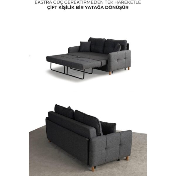 Nehir Ikili Kanepe Açılır Yataklı Çift Kişilik Yatağa Dönüşen Loveseat Kırlentli Antrasit