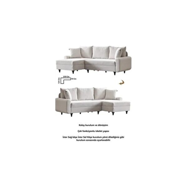 Corner Flavia Modern Köşe Takımı Ekru Kadife Malzeme Orta Sert Oturum 230 cm Genişlik