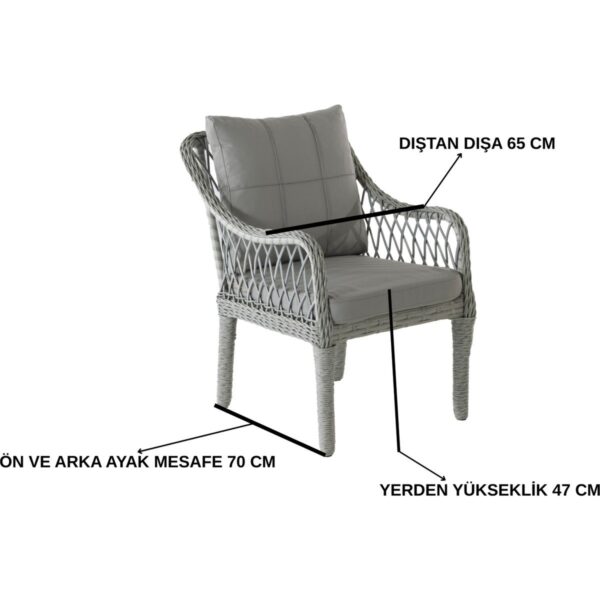 Kaş 2+1+1+Sehpa Bahçe Balkon Mobilyası,Gri Kumaş / Gri Rattan