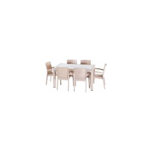 Violet Rattan Masa Takımı 80x140 Camlı Masa 6 Kişilik Rttan Sandalye Seti Bahçe Balkon Teras Takımı