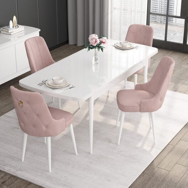 Concept Noa Serisi, 80X132 Açılabilir Mdf Masa, Beyaz Mutfak Masa Takımı, 4 Sandalye