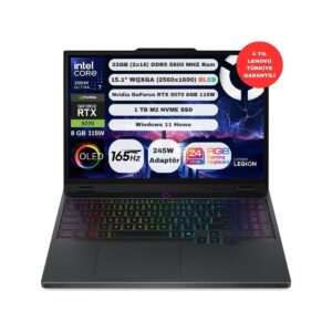 Lenovo Legion 5 Intel Core Ultra 7 255HX 32GB 1TB SSD RTX5070 Windows 11 Home 15.1" OLED 165Hz Taşınabilir Bilgisayar 83F00087TR