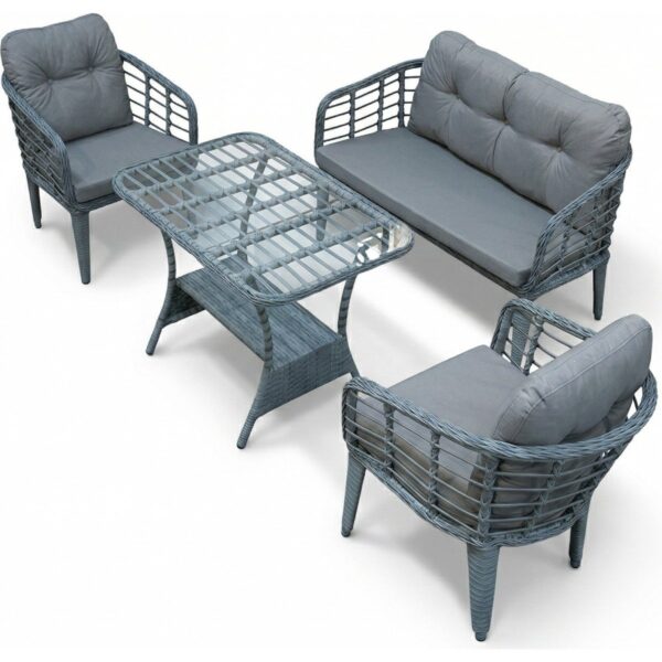 Kartepe Galvaniz Boru 2 1 1 Sehpa(60*90) Rattan Bahçe Balkon Takımı,Gri Rattan