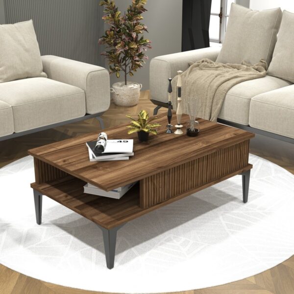 Cool Home Marin Tv Ünitesi 180 cm – Orta Sehpa Seti Çizgi Desenli , Raflı , Ceviz (Sandık)