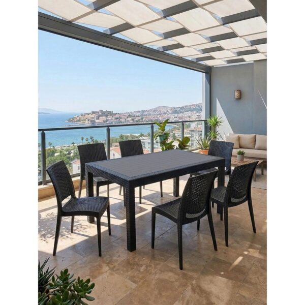 Mandella 90 x 150 6 Kişilik Antrasit Plastik Bahçe Mobilyası Mutfak Balkon Takımı