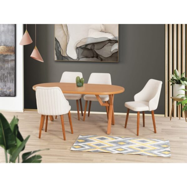 Yuvaset Home Uyar Kayın Kaplama 4 Adet Verona Sandalye 90*160 Sahra Sabit Masa Takımı
