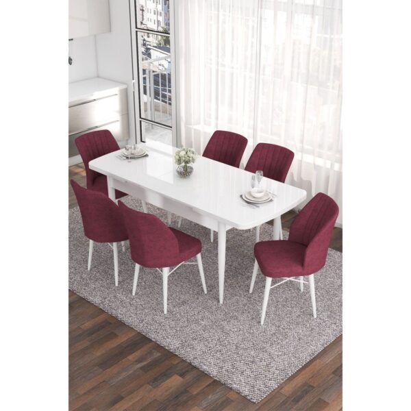 Concept Eva Serisi 80 x 132 cm Açılabilir Mdf Mutfak Masa Takımı Beyaz Masa ve 6 Sandalye