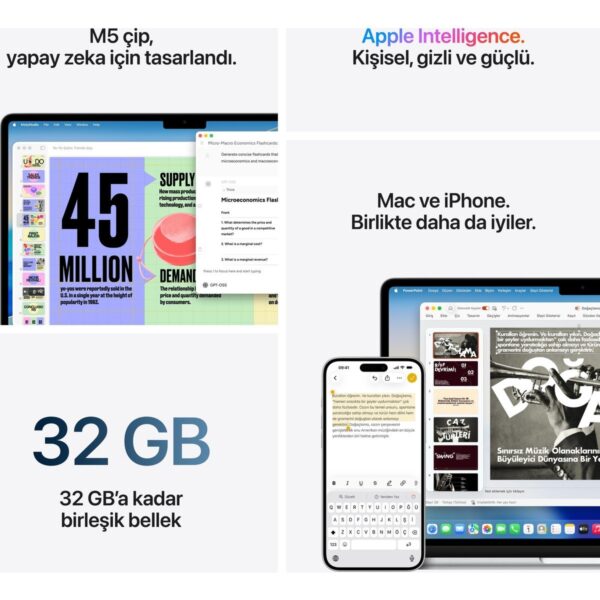 Apple MacBook Air M5 16GB 512GB SSD macOS 13″ Taşınabilir Bilgisayar Gümüş MDH74TU/A