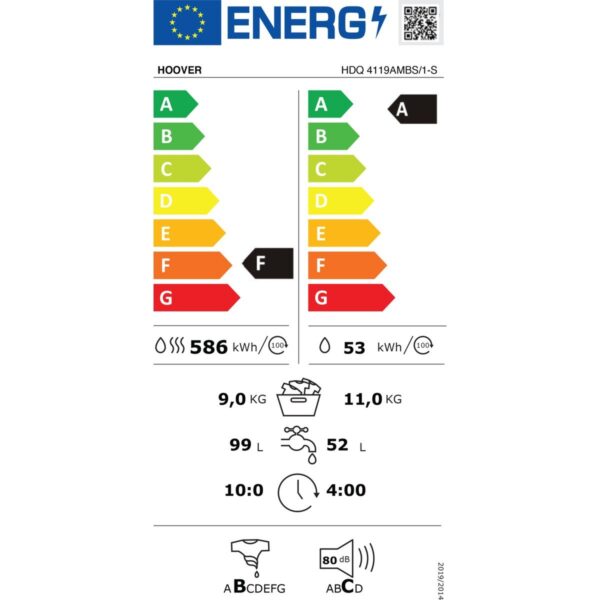 Hoover HDQ 4119AMBS/1-S 11 kg Yıkama 9 kg Kurutma Wi-Fi Bağlantılı 1400 Devir Kurutmalı Çamaşır Makinesi