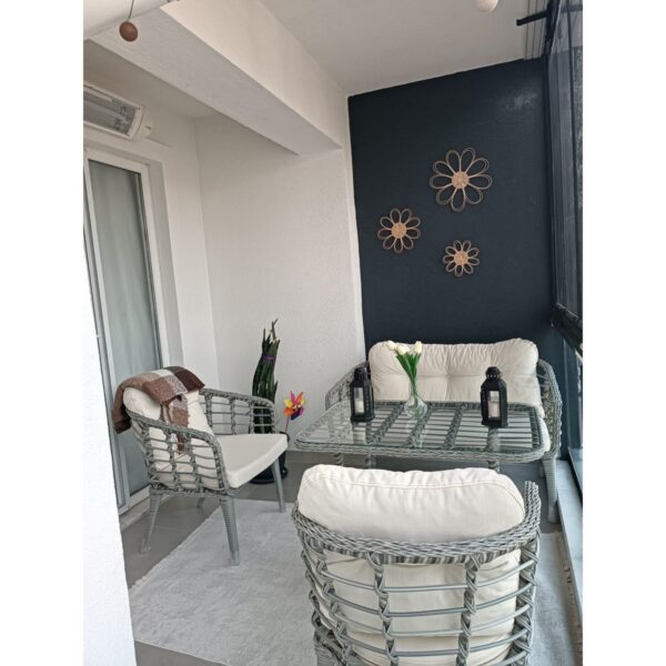 Kartepe Galvaniz Boru 2 1 1 Sehpa(60*90) Rattan Bahçe Balkon Takımı,Gri Rattan