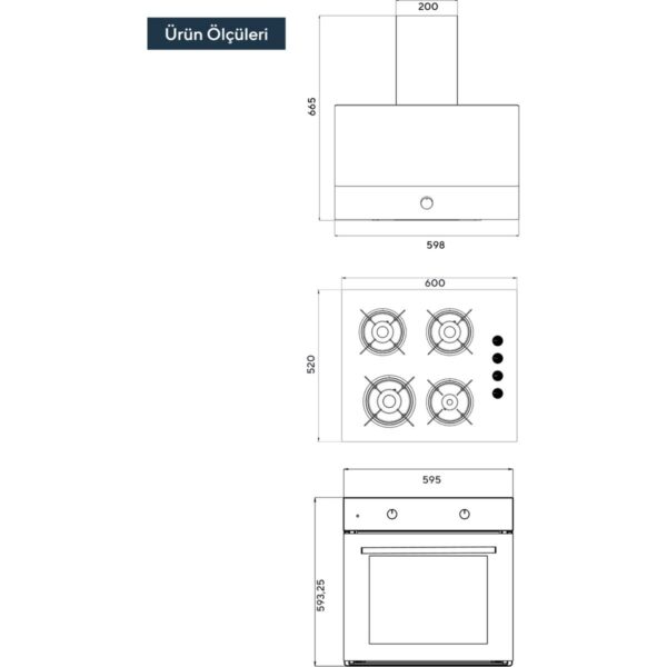 Kumtel Home Siyah Cam Ankastre Set (DA6-830 Davlumbaz + KO-40 TAHDF Ocak+ B66-S2 Fırın)